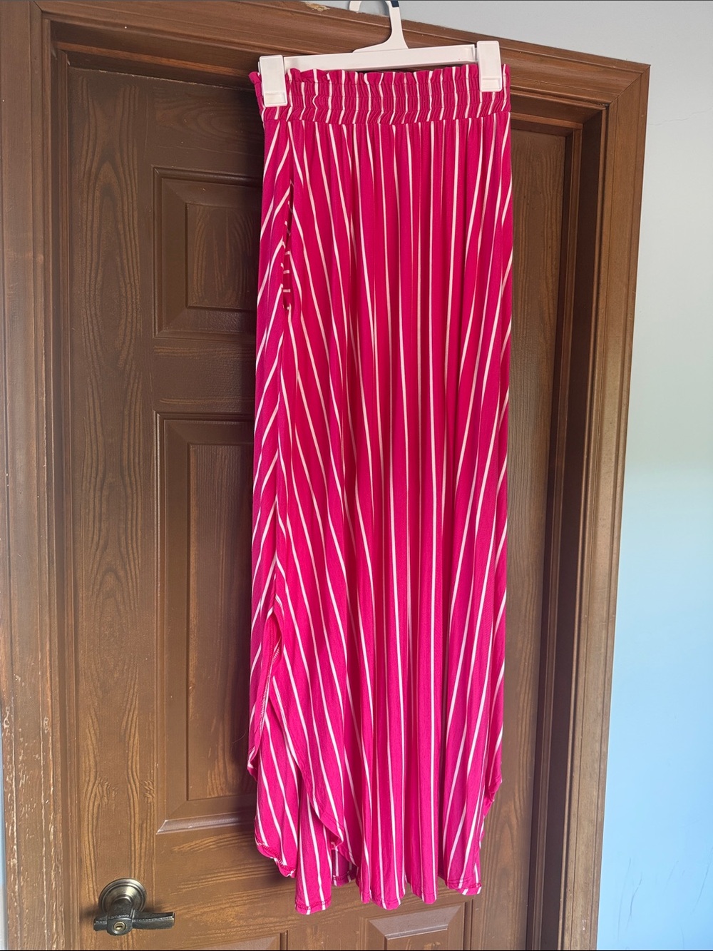 Fuchsia Striped Maxi Skirt with Elastic Waist